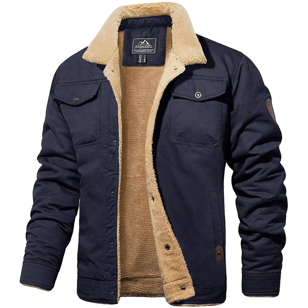Mens Warm Thick Down Filled Winter Jacket With Button Closure And Windproof