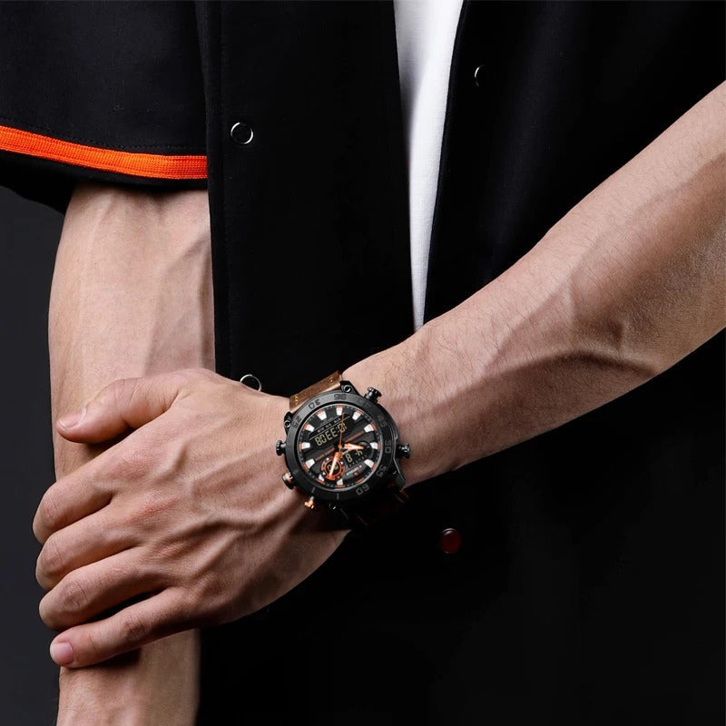 Men’s Dual Display Leather Watch – Forge One