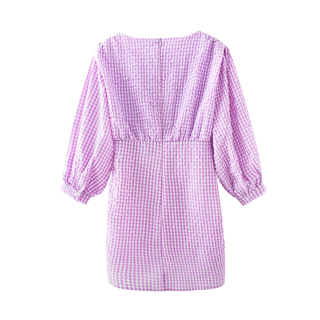 Purple and White Plaid Dress-HighTouch
