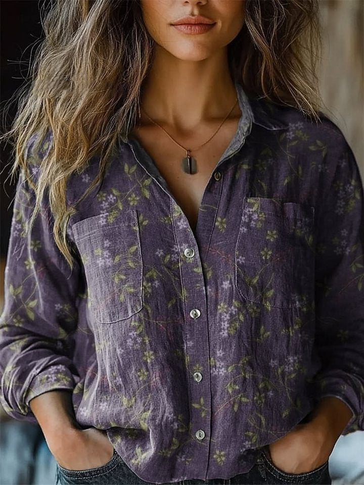 Women’s Blouse | Printed V-Neck Long Sleeve-HighTouch