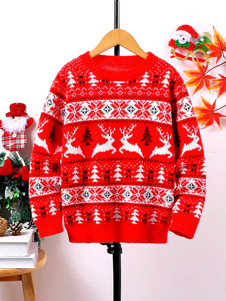 Women's Red Nordic Reindeer Christmas Sweater