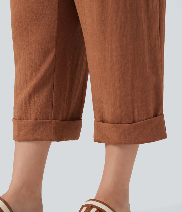 Capri Pants Women Plus Size Linen Feel Resort Trousers Pockets