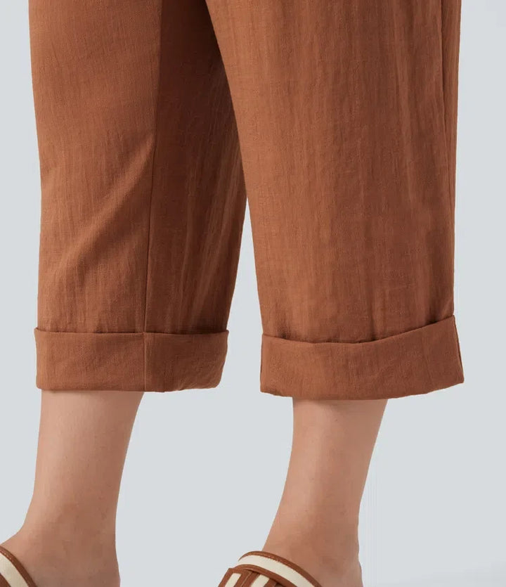 Capri Pants Women Plus Size Linen Feel Resort Trousers Pockets