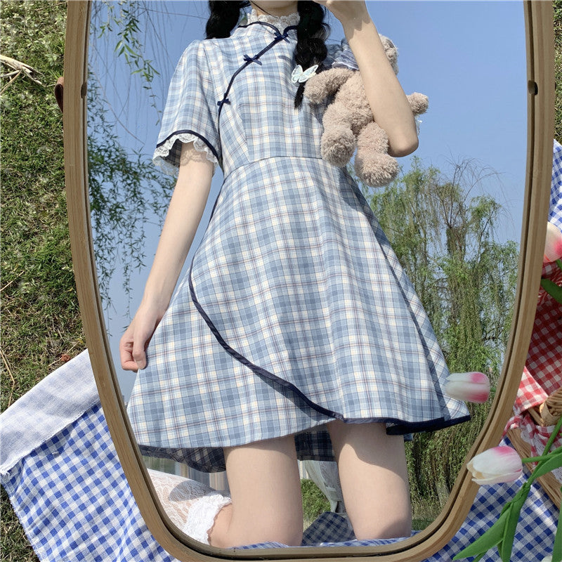 Women's Asymmetric Plaid Midi Skirt – Temperament Commute Blue A-Line Skirt-HighTouch