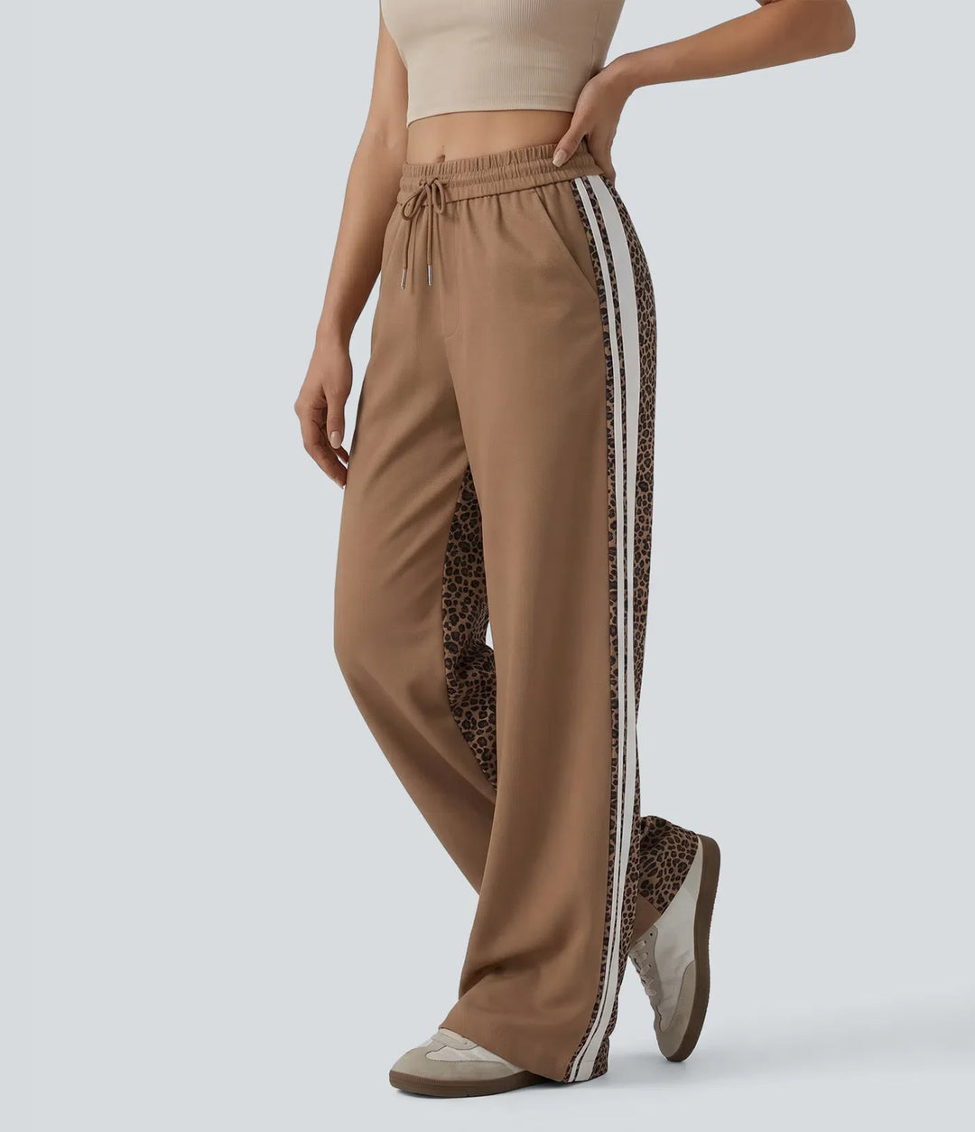 Baggy Pants Women Color Block Leopard Stripe Trousers