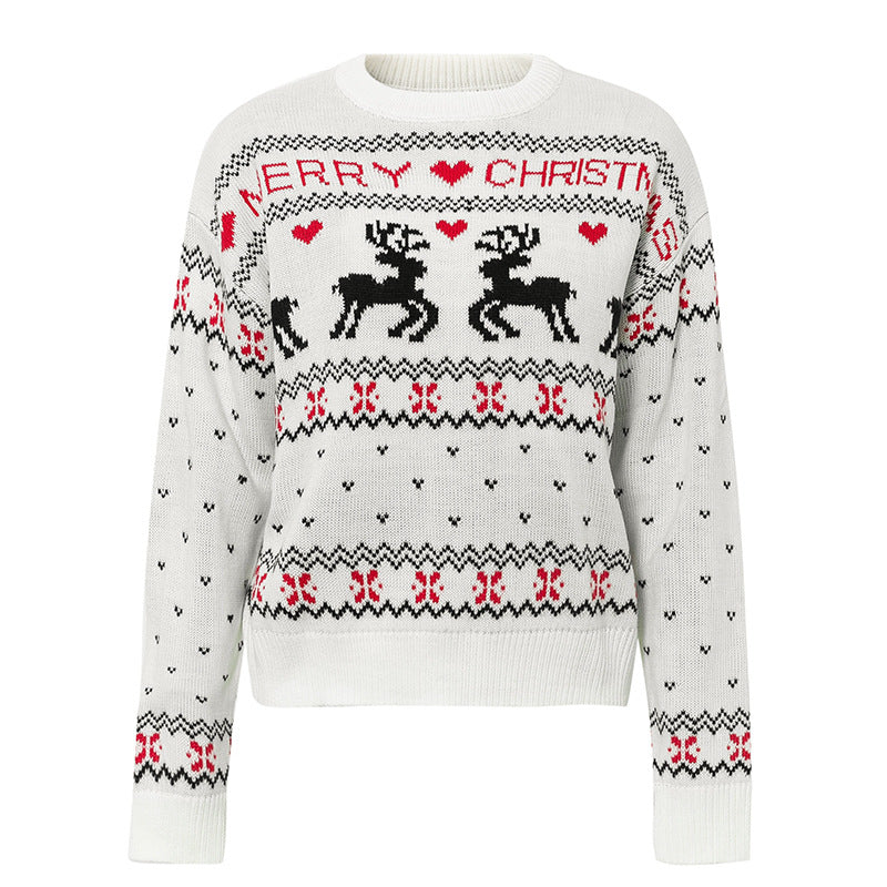 Women's Christmas Elk Heart Knit Sweater - Cute Festive Winter Sweater