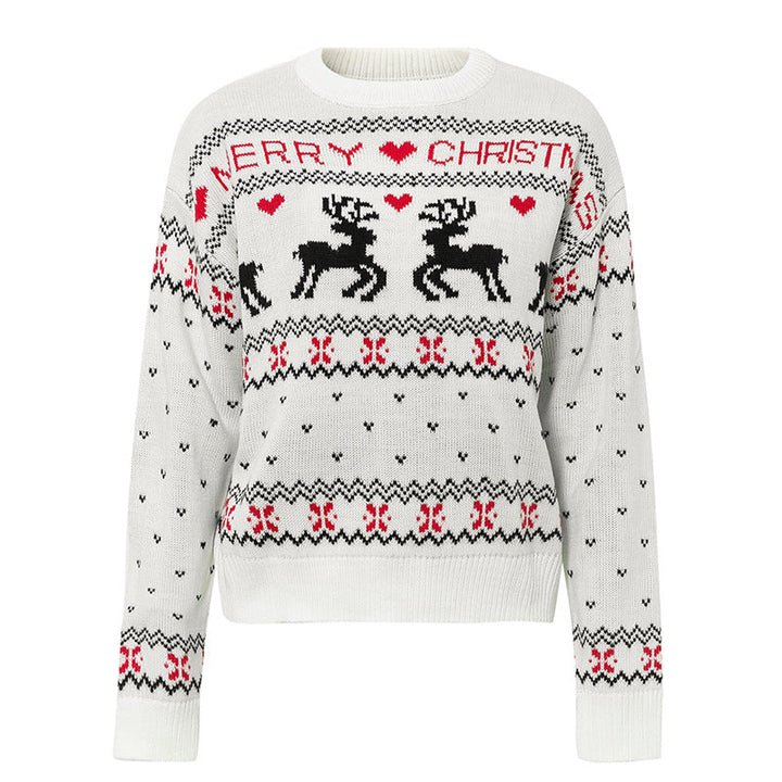 Women's Christmas Elk Heart Knit Sweater - Cute Festive Winter Sweater