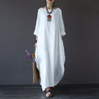 Oversized Cotton & Linen Maxi Dress | Relaxed Natural Fiber Dress-HighTouch