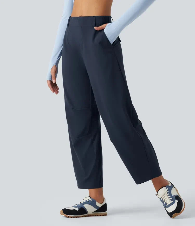 Barrel Leg Pants Women High Waisted Dance Pants with Pockets