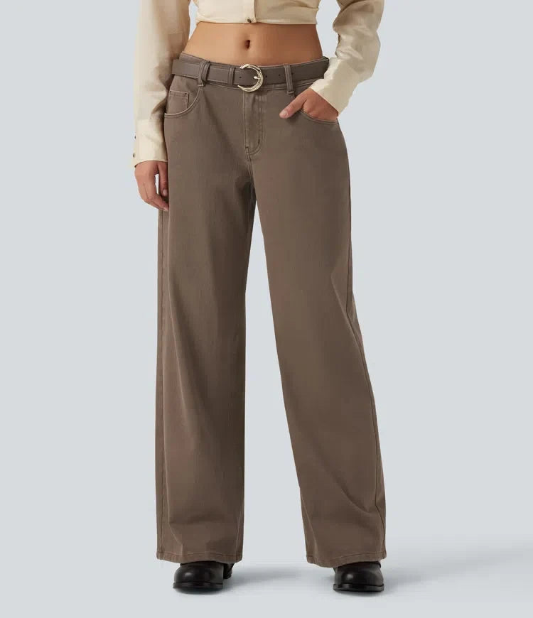 Wide Leg Jeans Women Low Rise Stretch Denim with Pockets