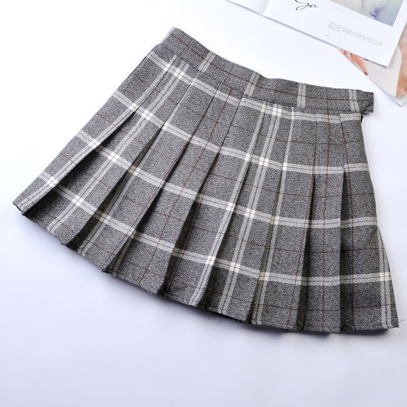 Women’s High-Waist College Skirt – Plaid Pleated Academic Mini