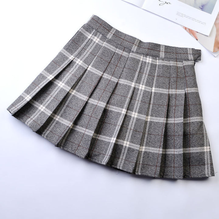 Women’s High-Waist College Skirt – Plaid Pleated Academic Mini