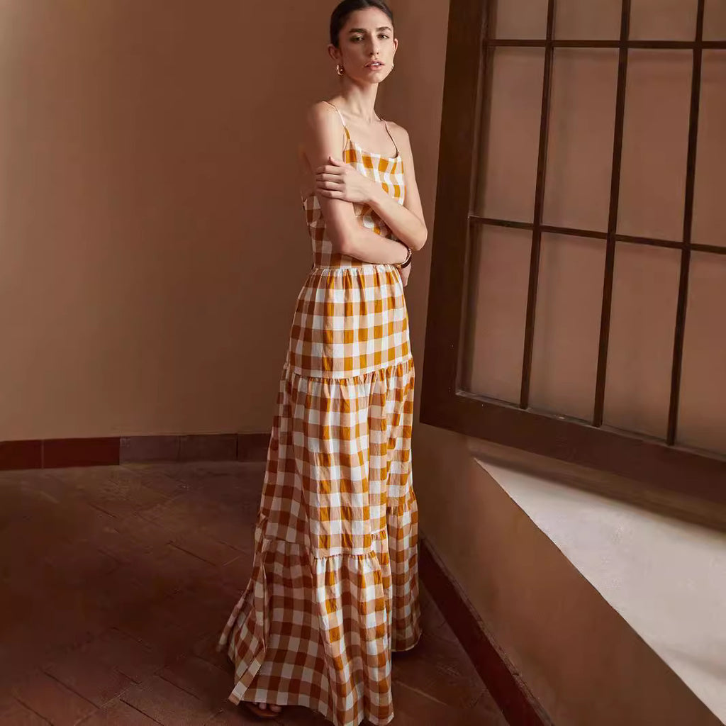 Women's Striped & Plaid Long Skirt – Temperament Commute Sleeveless Maxi Skirt-HighTouch
