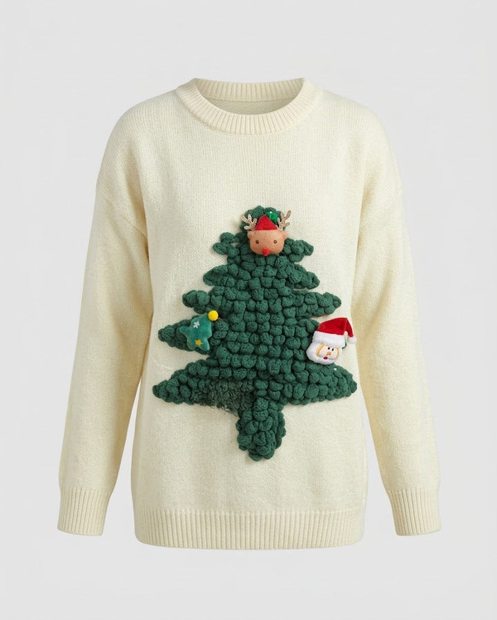 Women's 3D Christmas Tree Applique Knit Sweater