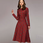 Women's Plaid Long Sleeve Dress – Soft Cotton Casual Shirt Dress-HighTouch
