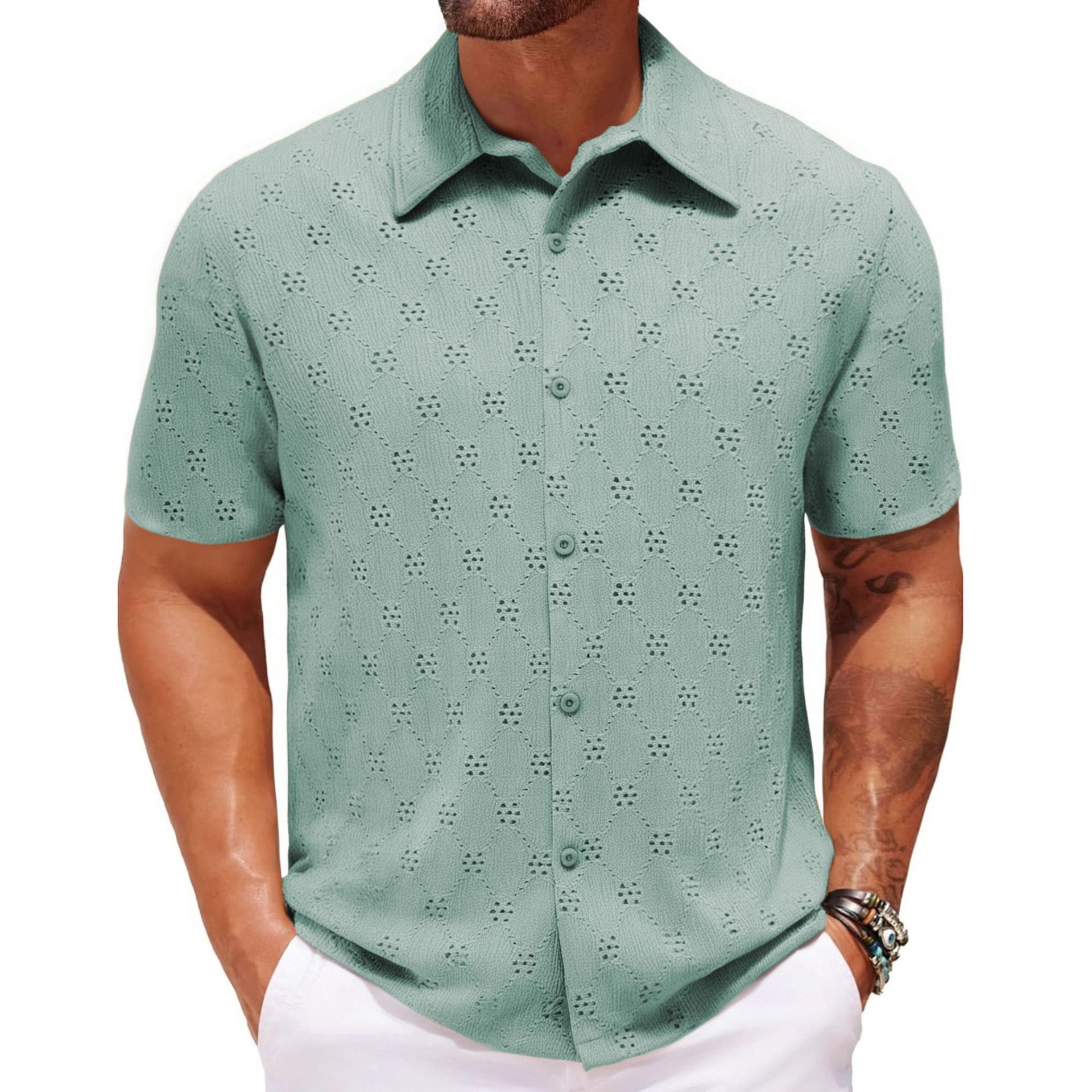 Hollow Jacquard Summer Casual Short Sleeve-HighTouch