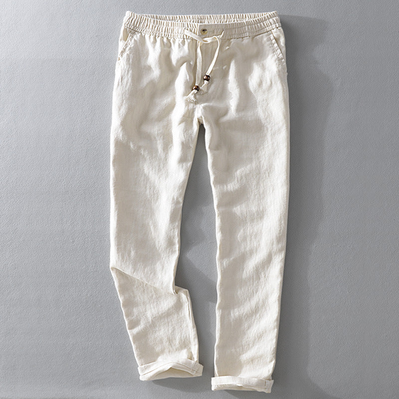 Men’s Linen Pants Casual Loose Fit Summer Lightweight Trousers-HighTouch