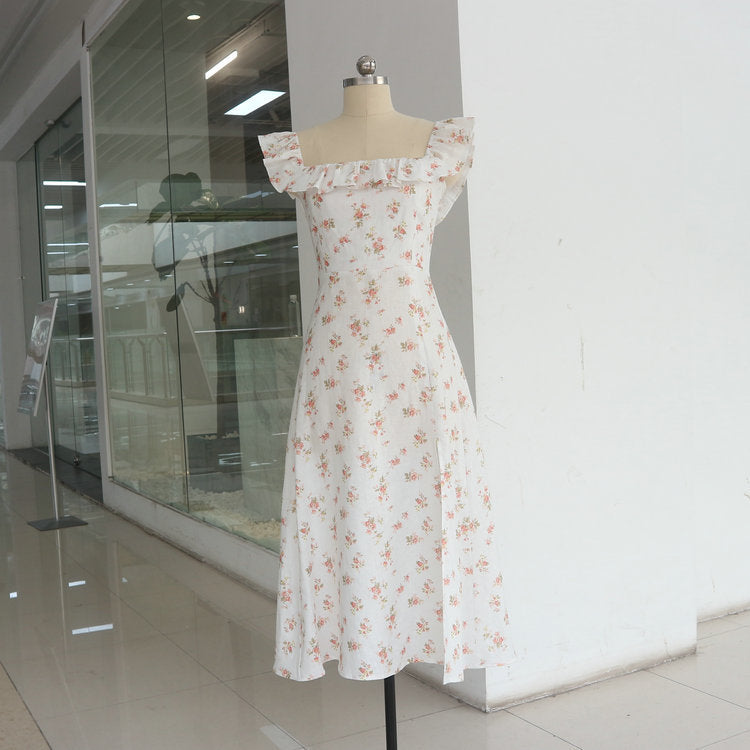 Linen Floral Sleeveless Dress | Slimming Waist Lady Style-HighTouch
