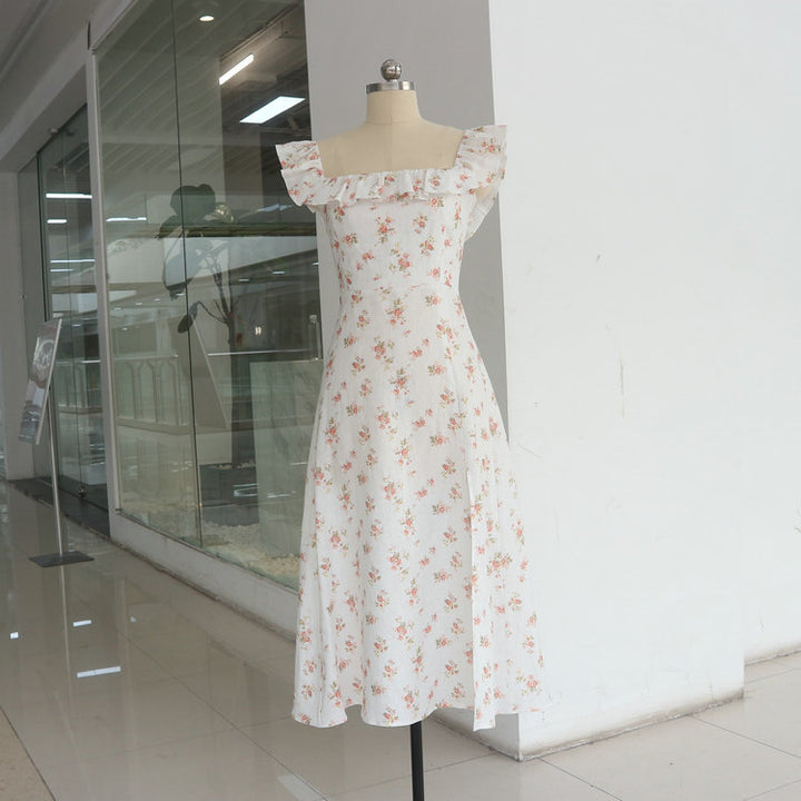 Linen Floral Sleeveless Dress | Slimming Waist Lady Style-HighTouch