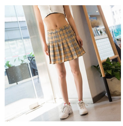 Women’s High-Waist Plaid Pleated Mini – Type A Street Style Skirt