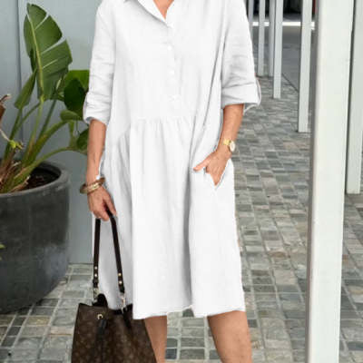 Women's Solid Color Temperament Commute Dress-HighTouch