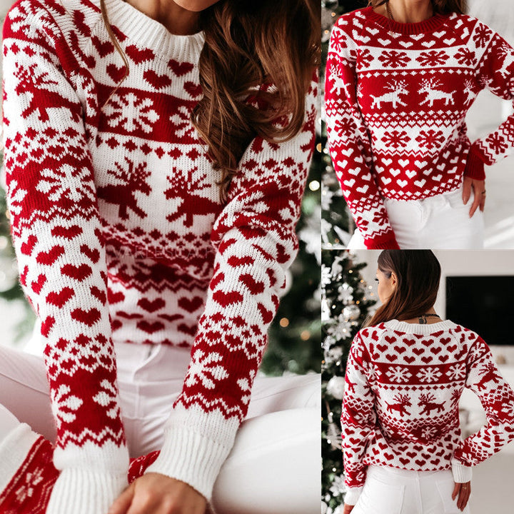 Women's Ugly Christmas Elk Snowflake Sweater - Festive Winter Sweater