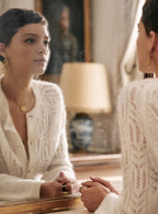 Hollow Crochet Round Neck Button White Sweater-HighTouch