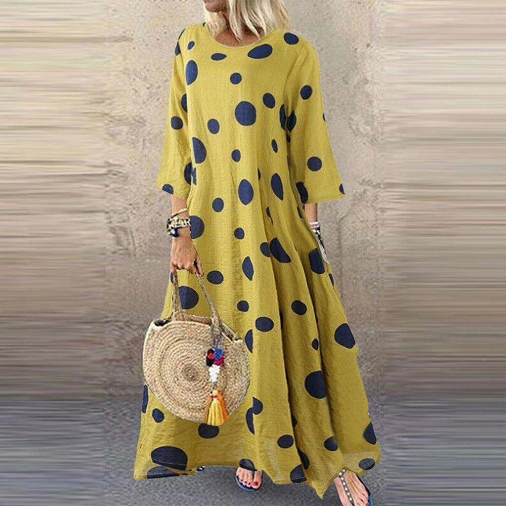 Printed Cotton & Linen Dress – Breathable Natural Fiber Dress-HighTouch