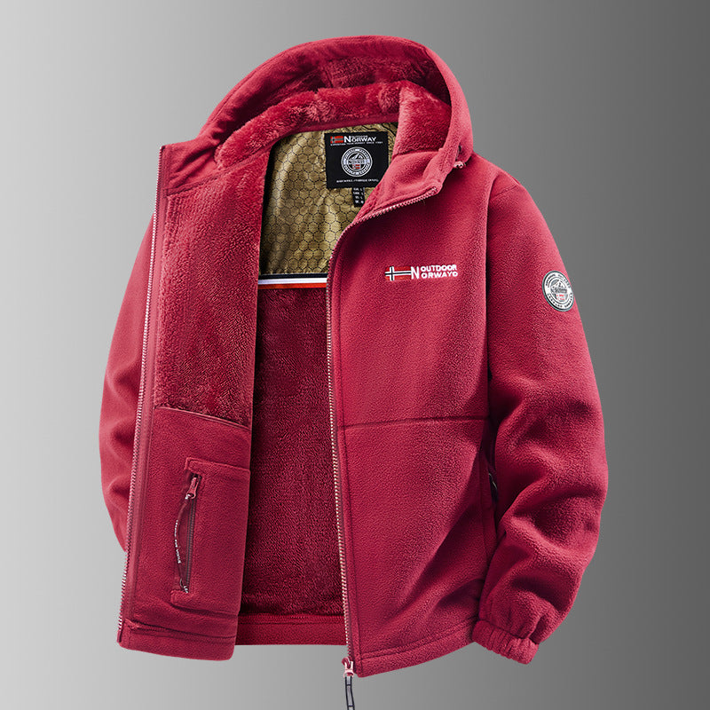 Giacca con cappuccio da uomo, ampia e comoda, in velluto