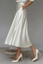 Women's Satin A-Line Midi Skirt | Liquid Finish | Casual Wear