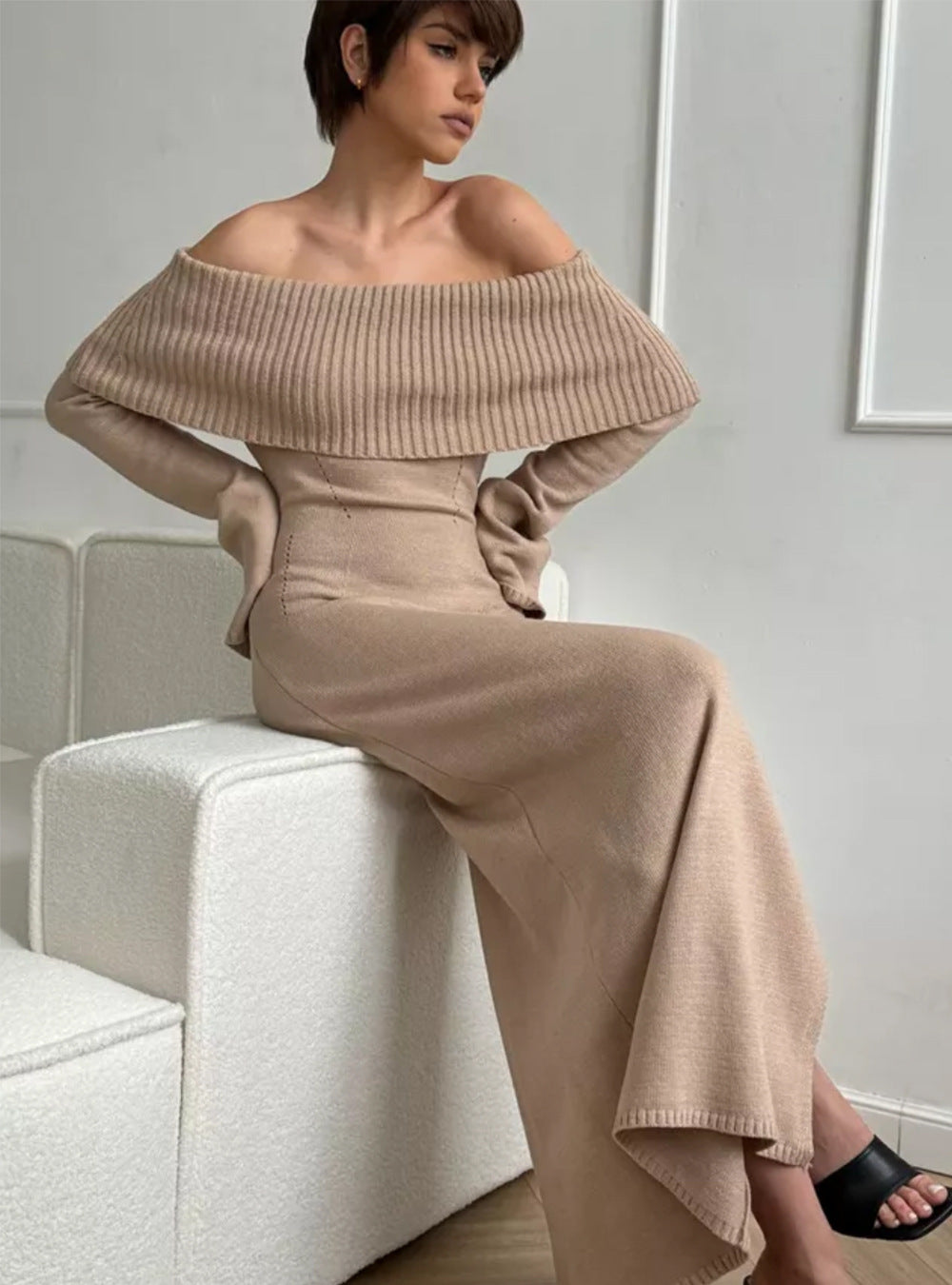Off-Shoulder Knitted Dress UK-HighTouch