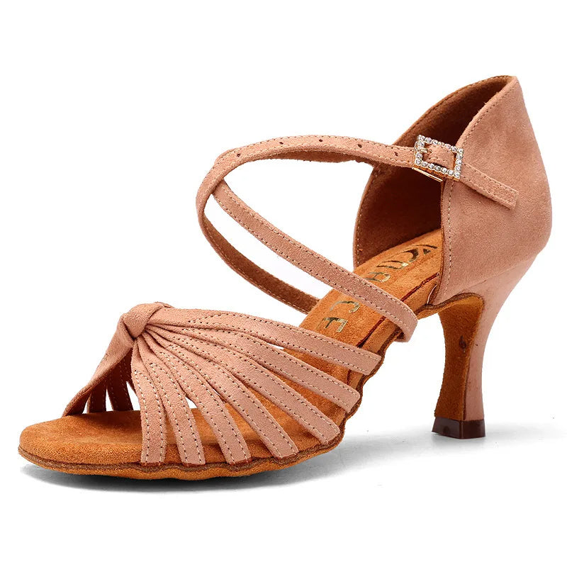 Red 7cm Soft Sole Women Latin Dance Shoes Strap Salsa Ballroom Tango Jazz Free Dancing Shoes