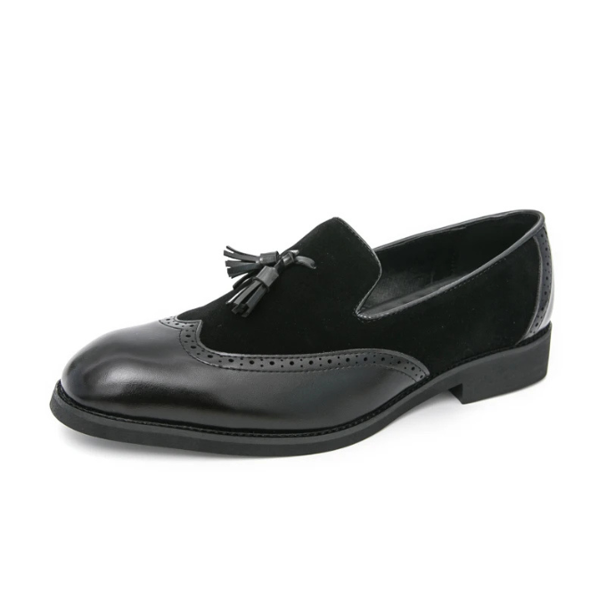 Men's Leather Tassel Loafers with Suede Panels