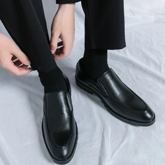 Men's Leather Slip-On Loafers | Classic Business Casual Dress Shoes