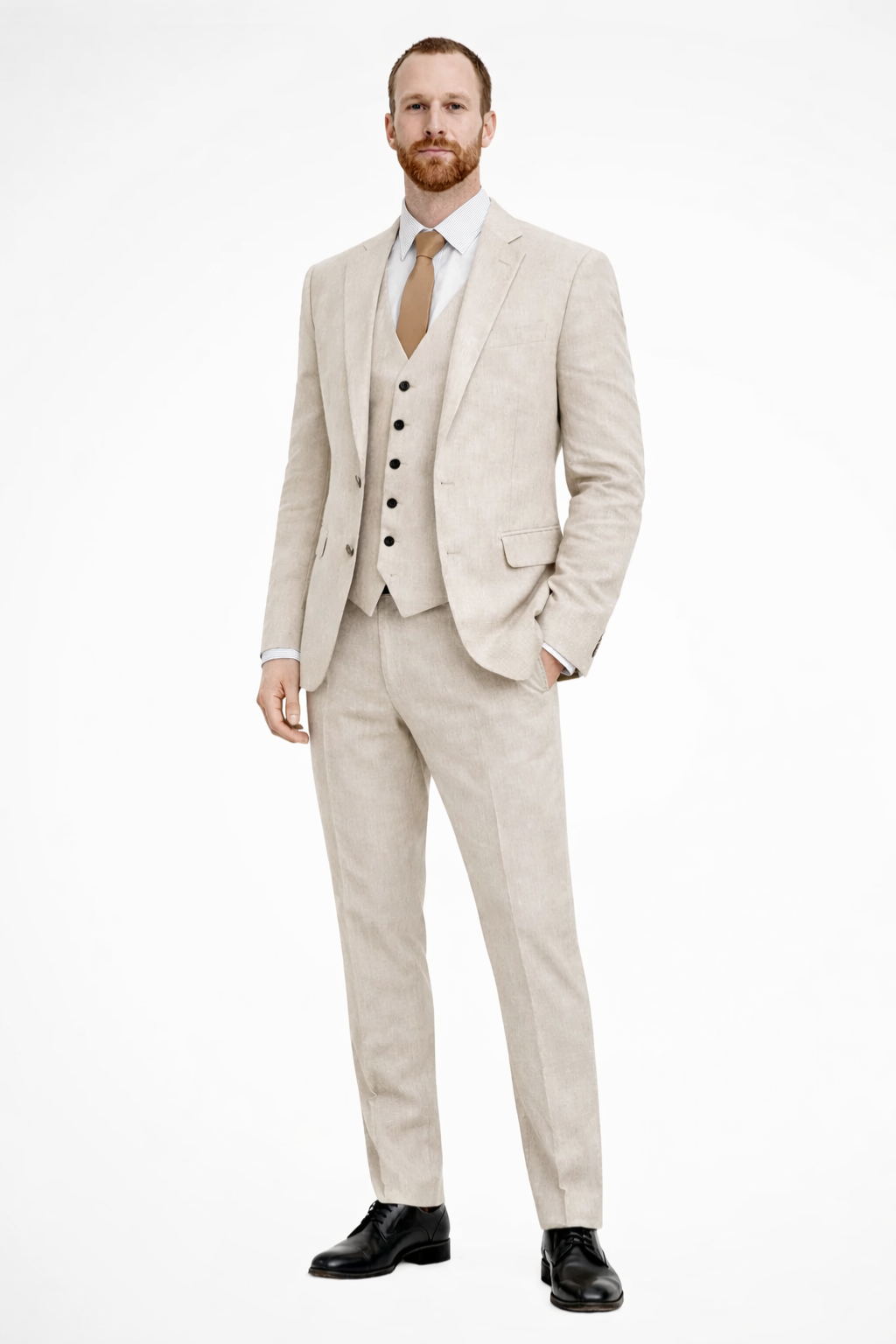 Edmundl | Men Linen 3-Piece Wedding Guest Suit Blazer Waistcoat Trousers