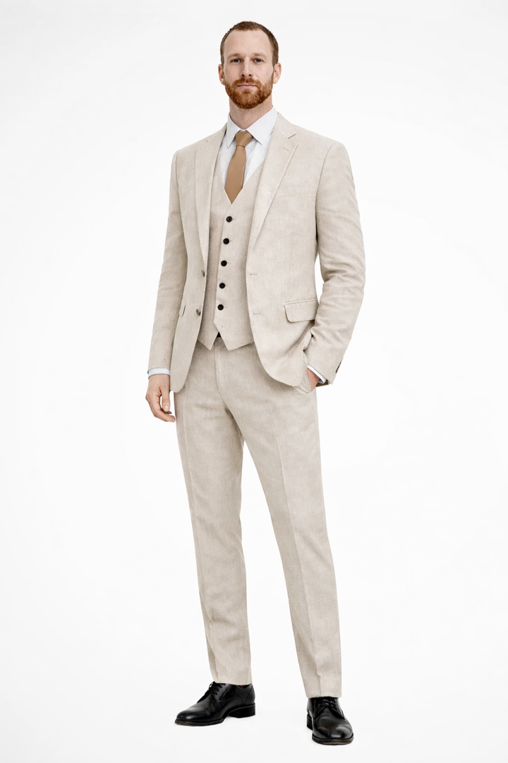 Edmundl | Men Linen 3-Piece Wedding Guest Suit Blazer Waistcoat Trousers