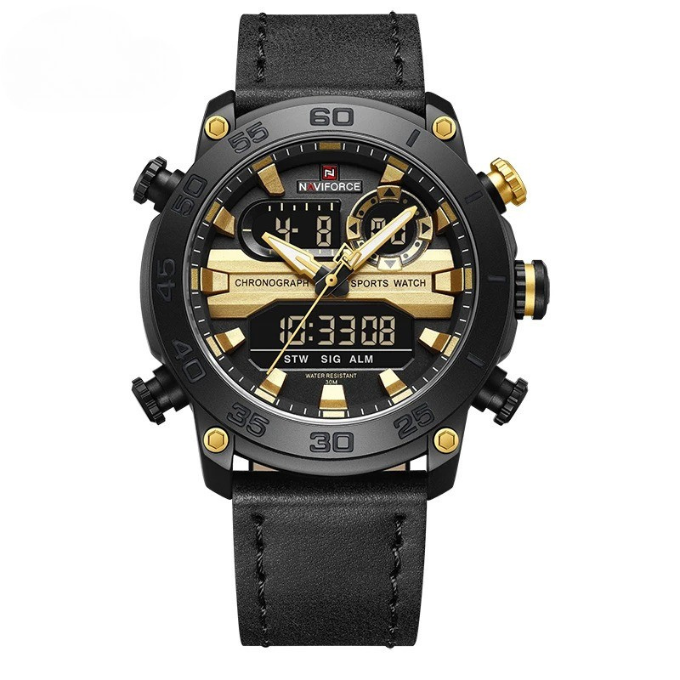 Men’s Dual Display Leather Watch – Forge One