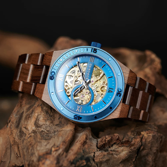 Men's Automatic Wooden Skeleton Watch | Self-Winding Luxury Timepiece