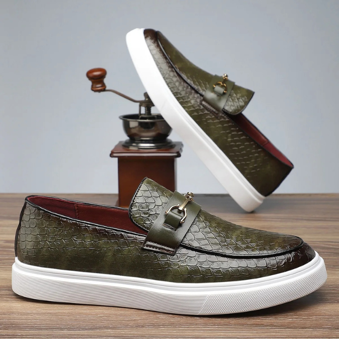 Men’s Leather Loafers – Embossed Slip-On Style