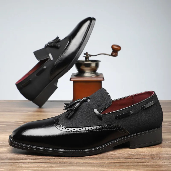 Men's Leather Tassel Loafers Slip-On Shoes