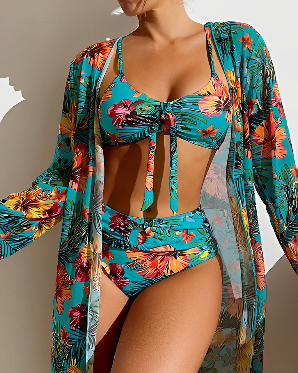 Juanita| Tropical Print Bikini Set with Cover-Up