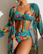 Juanita| Tropical Print Bikini Set with Cover-Up