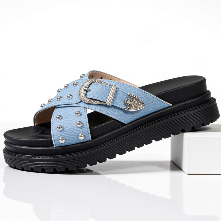 Women's Studded Crossover Platform Slide Sandals