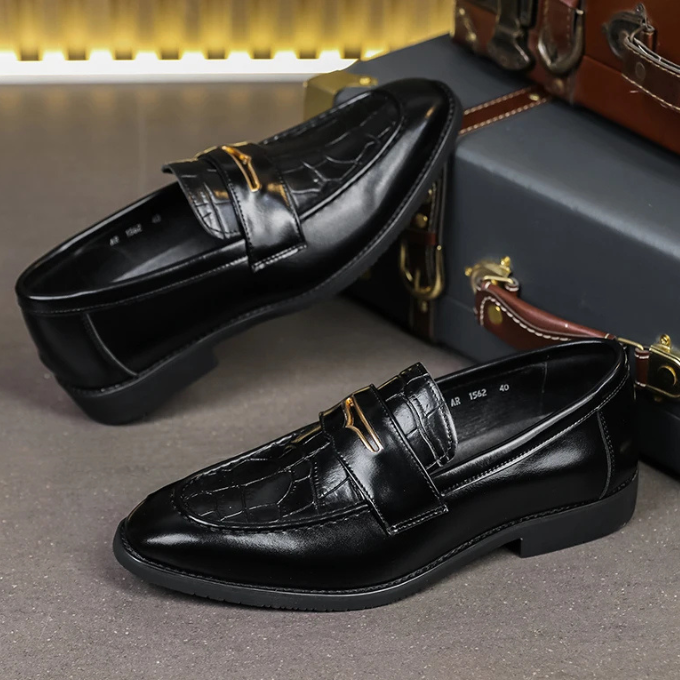 Men’s Leather Loafers – Croc Embossed Style