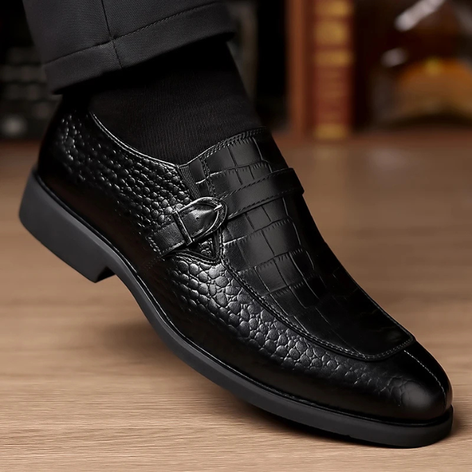Men’s Leather Monk Strap Shoes – Croc Textured Style