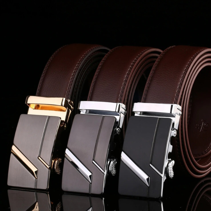 Men's 100% Cowhide Leather Belt | Geometric Buckle