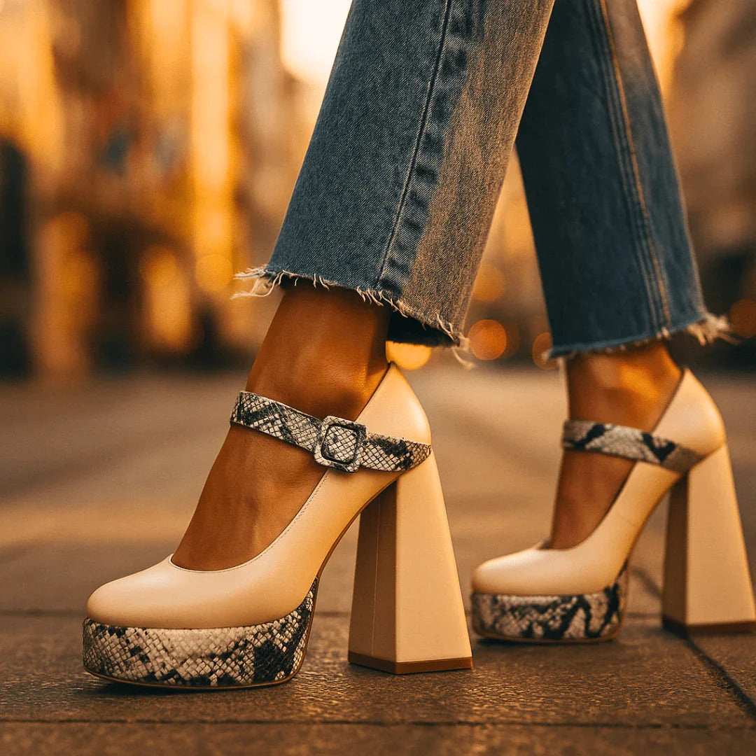 Women's Snakeskin Platform Heels – Orthopedic Arch Support