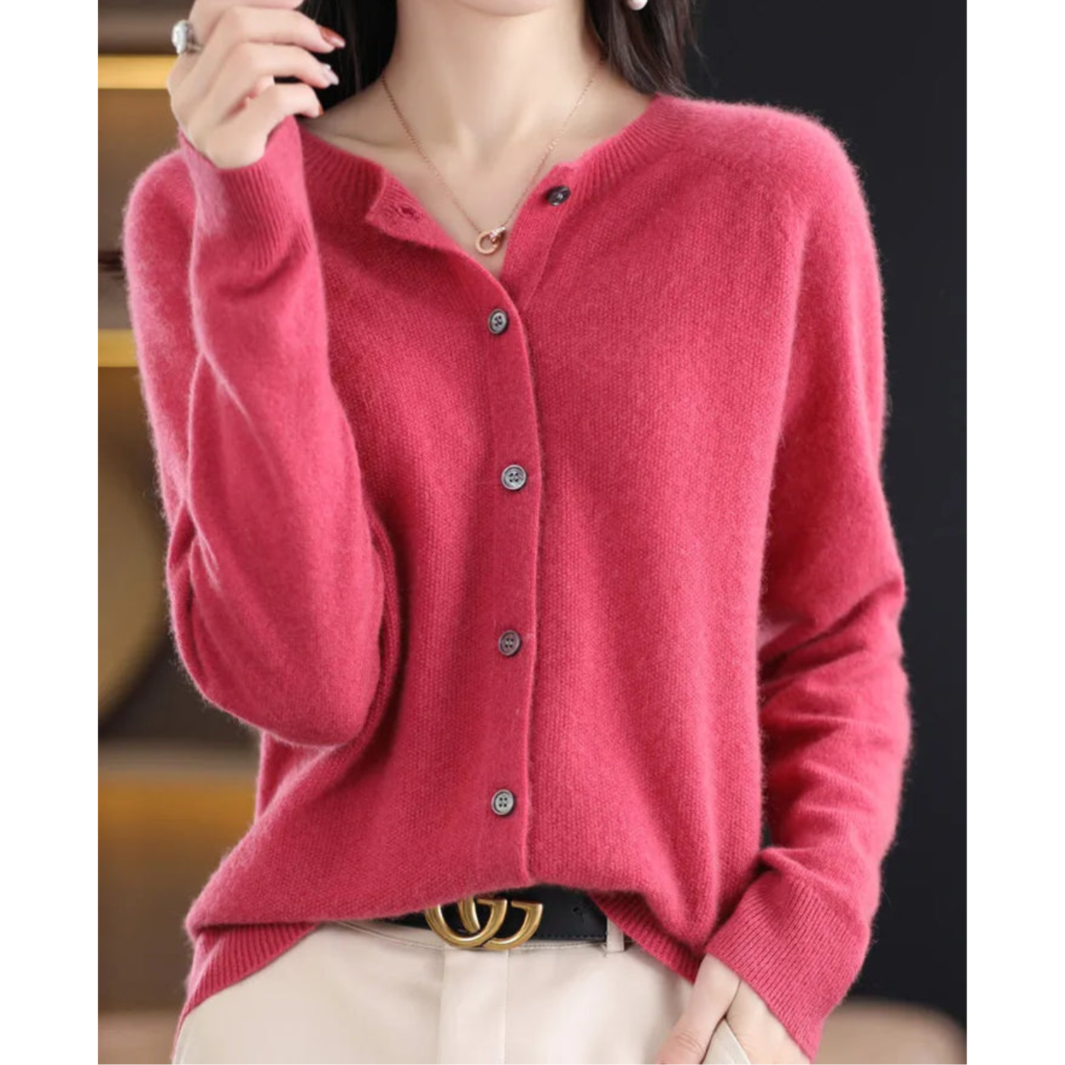 Wool -Blend O-Neck Cardigan Sweater