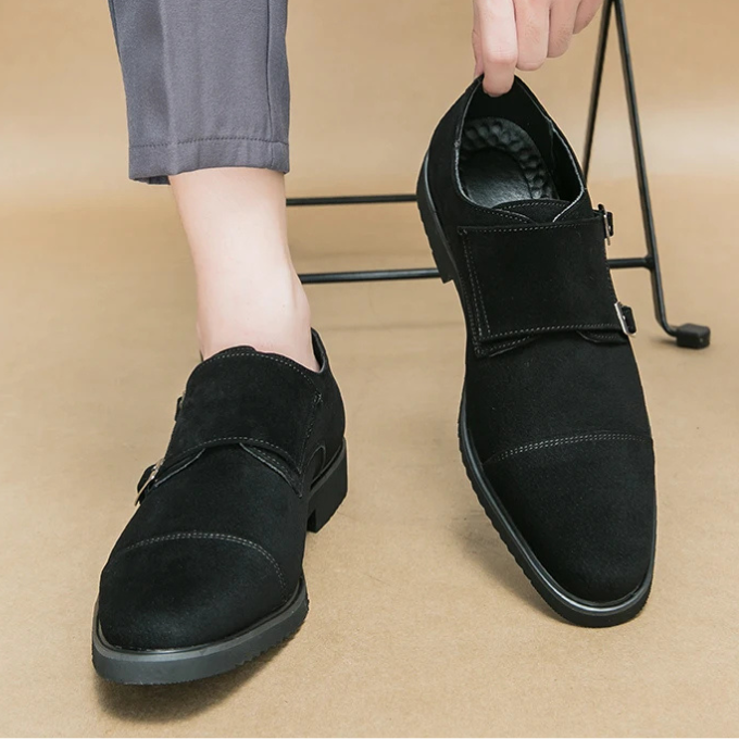 Men’s Suede Monk Strap Shoes – Double Buckle Style