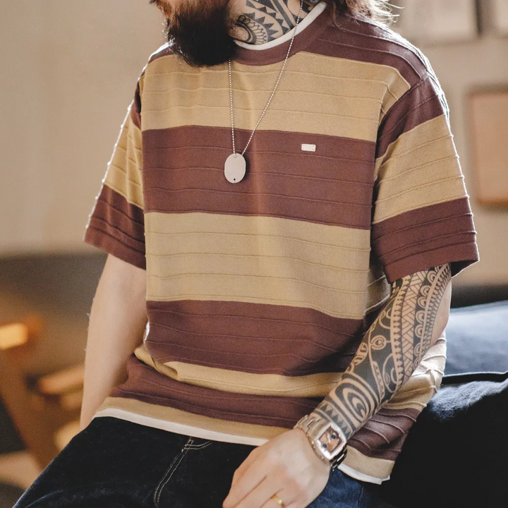 Men's Retro Striped T-Shirt – Soft Breathable